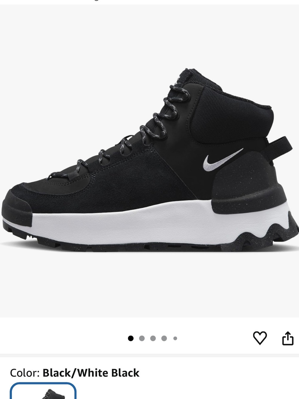 Nike City Classic Black and White Women's Lace-Up Hiking Boot Sneaker